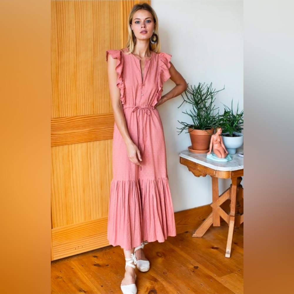 EMERSON FRY Surya Dress Muted Clay Swiss Dot dress SIZE: SMALL